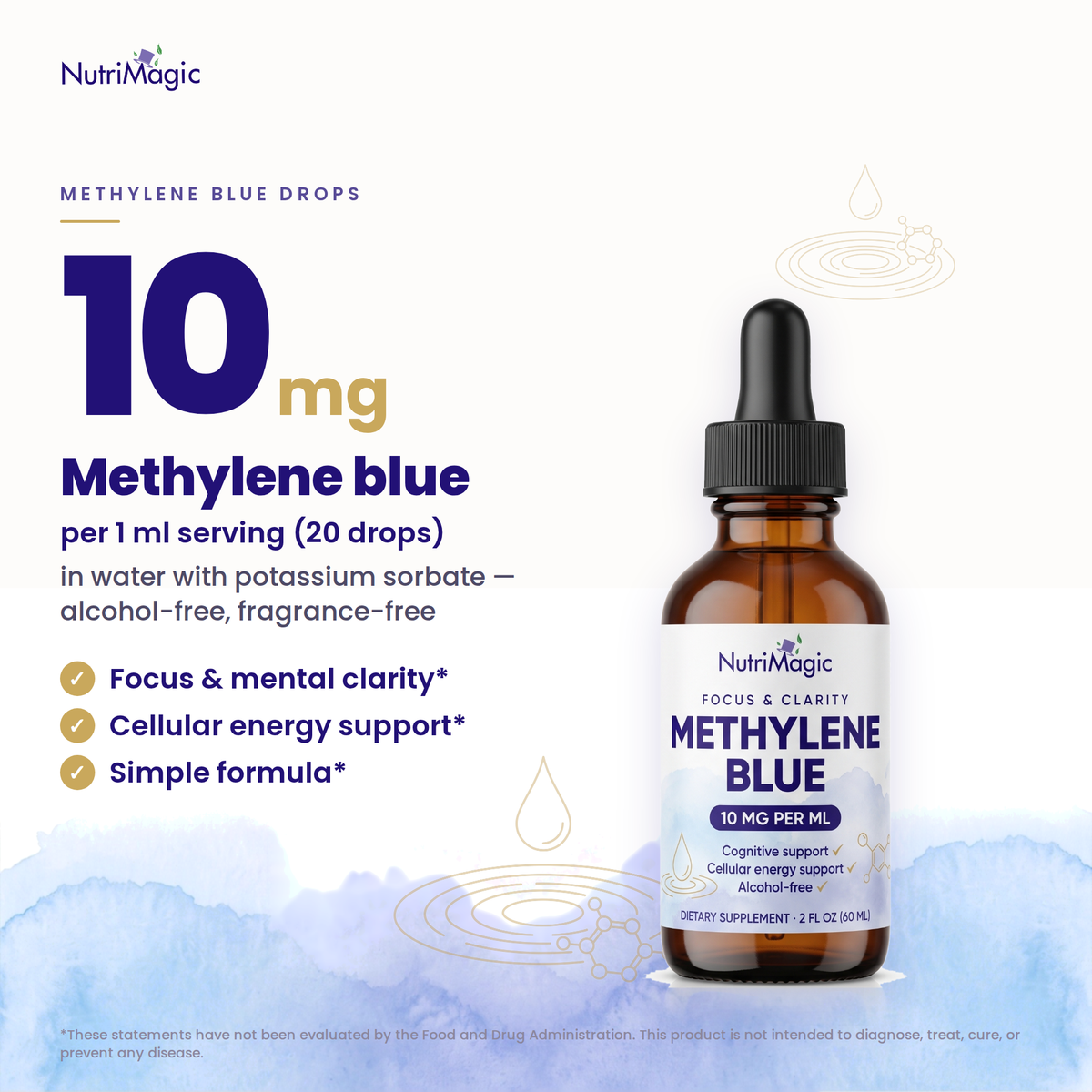 NutriMagic Methylene Blue Drops — what people take it for and the key dose