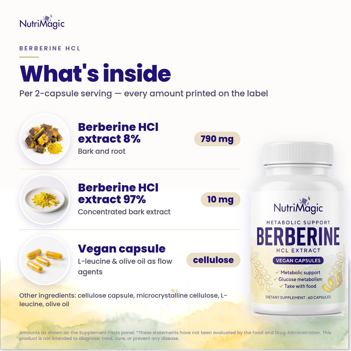 NutriMagic Berberine HCl — what's inside — ingredient amounts per serving