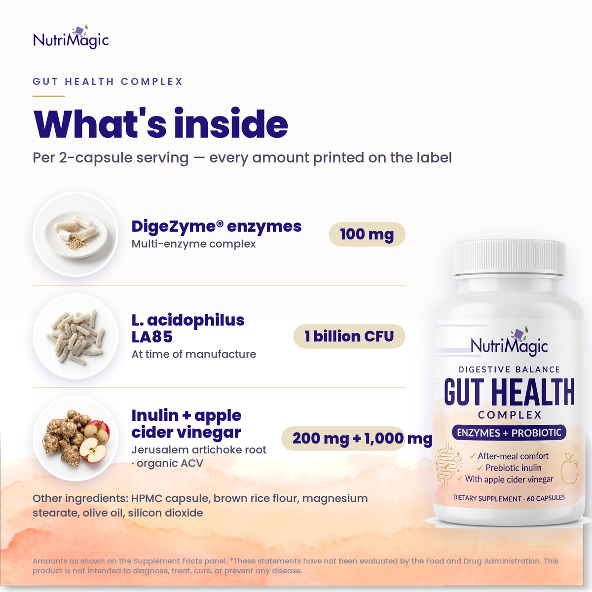 NutriMagic Gut Health Complex — what's inside — ingredient amounts per serving
