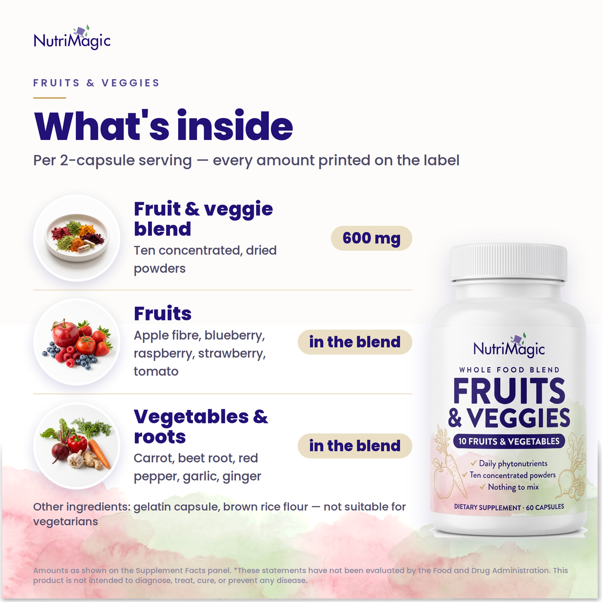 NutriMagic Fruits & Veggies — what's inside — ingredient amounts per serving