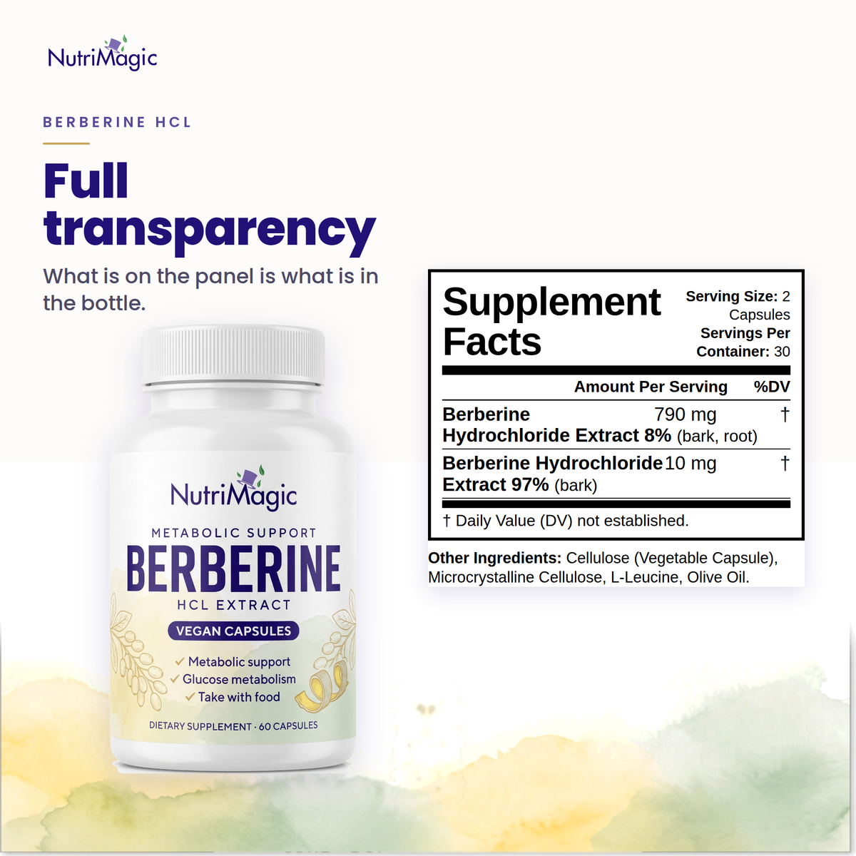 NutriMagic Berberine HCl — Supplement Facts panel — full transparency