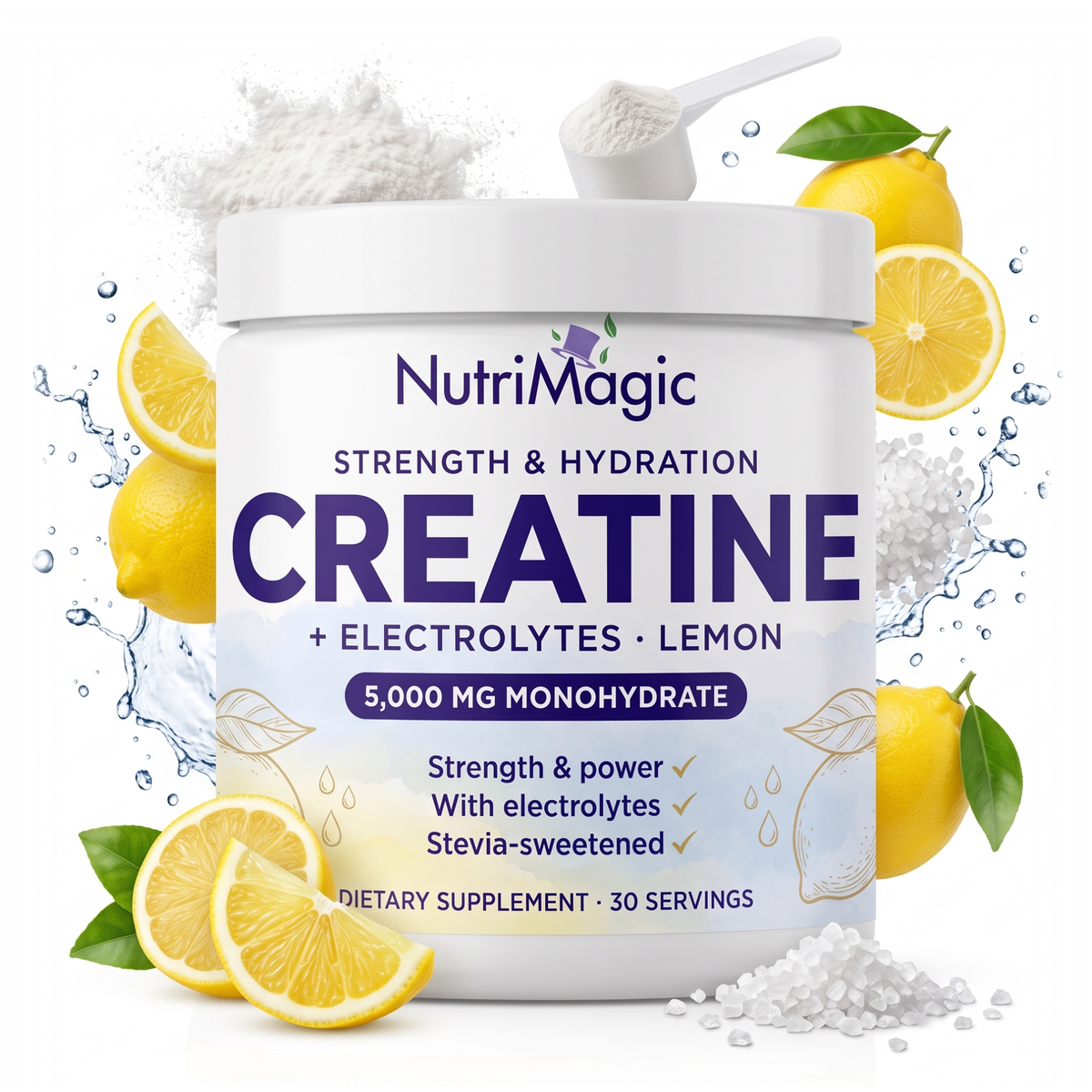 NutriMagic Creatine + Hydration lemon tub with creatine powder, lemons and sea salt