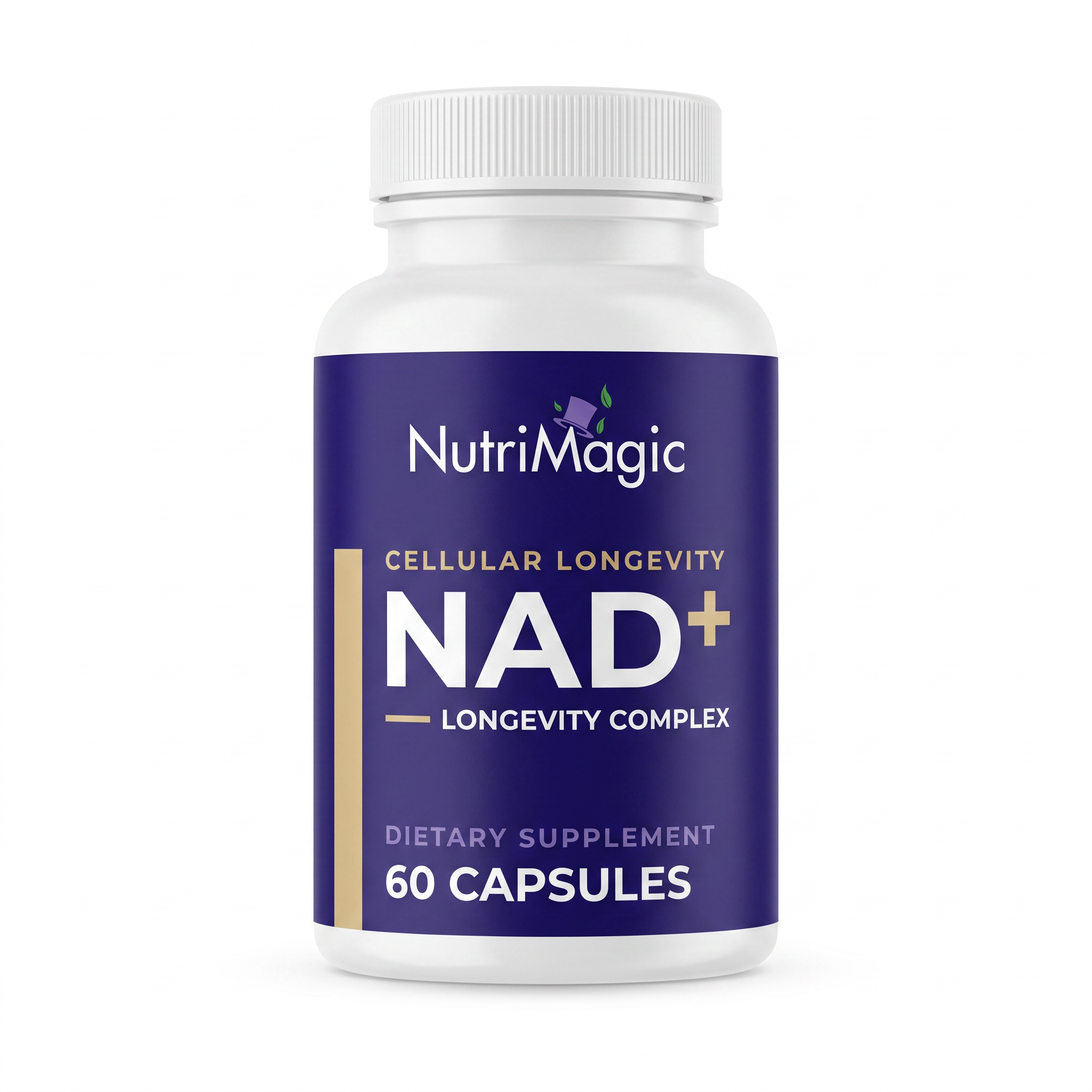 NutriMagic NAD+ Longevity Complex — 60 capsules, white bottle front view on white background