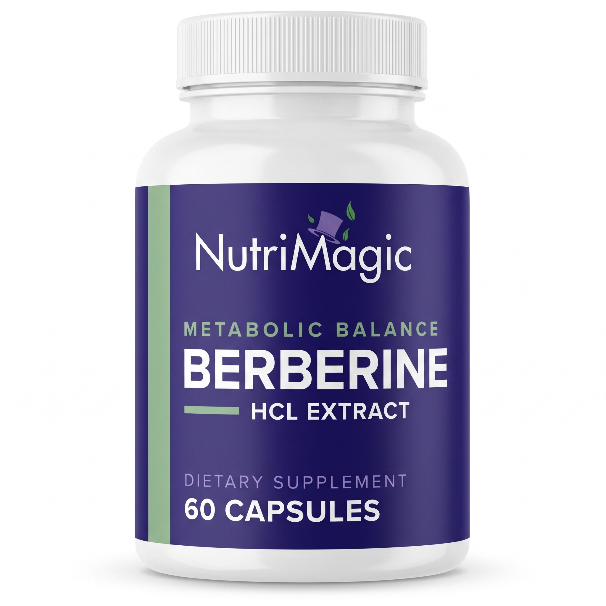 NutriMagic Berberine HCl extract — 60 capsules, white bottle front view on white background