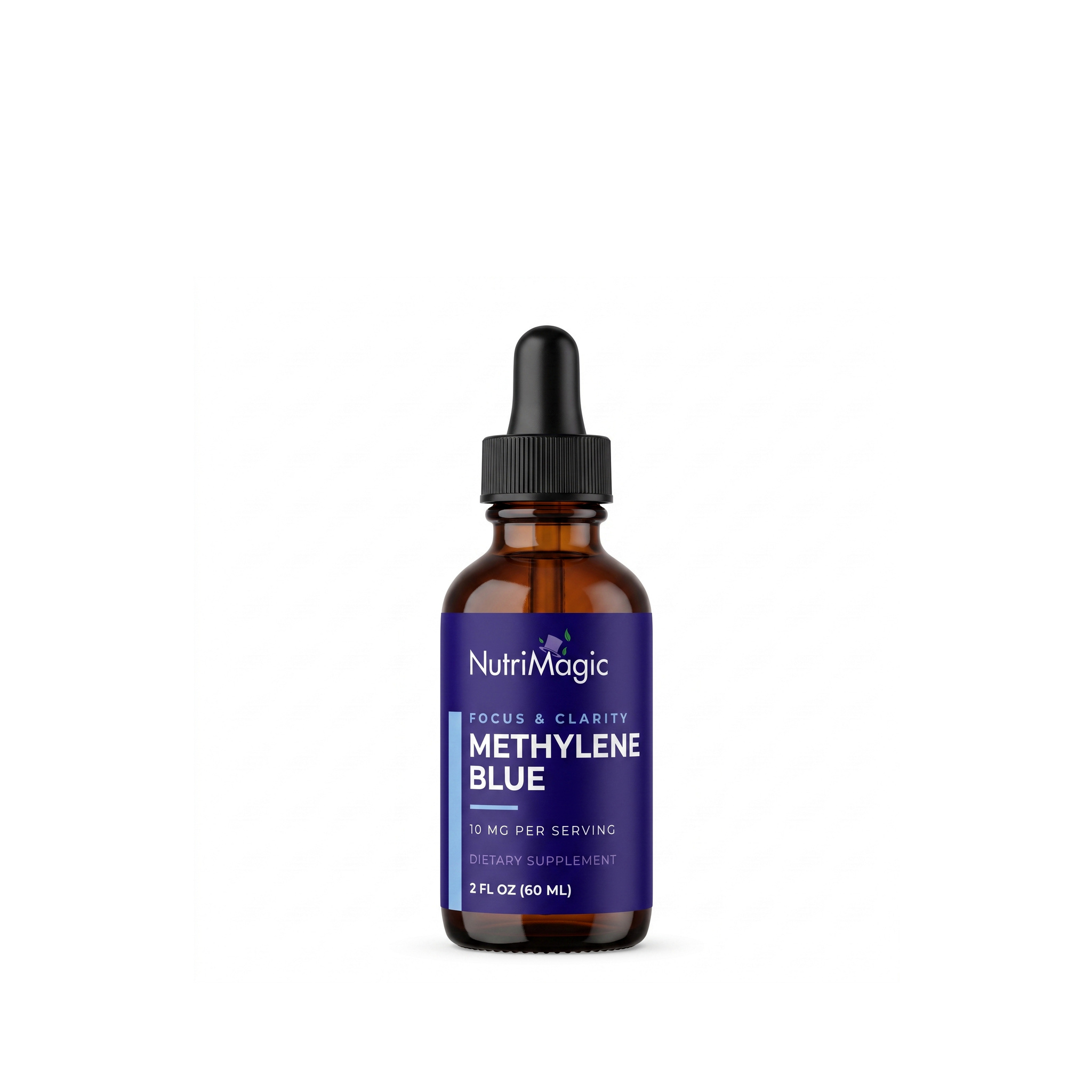 NutriMagic Methylene Blue Drops — 2 fl oz amber dropper bottle, front view on white background