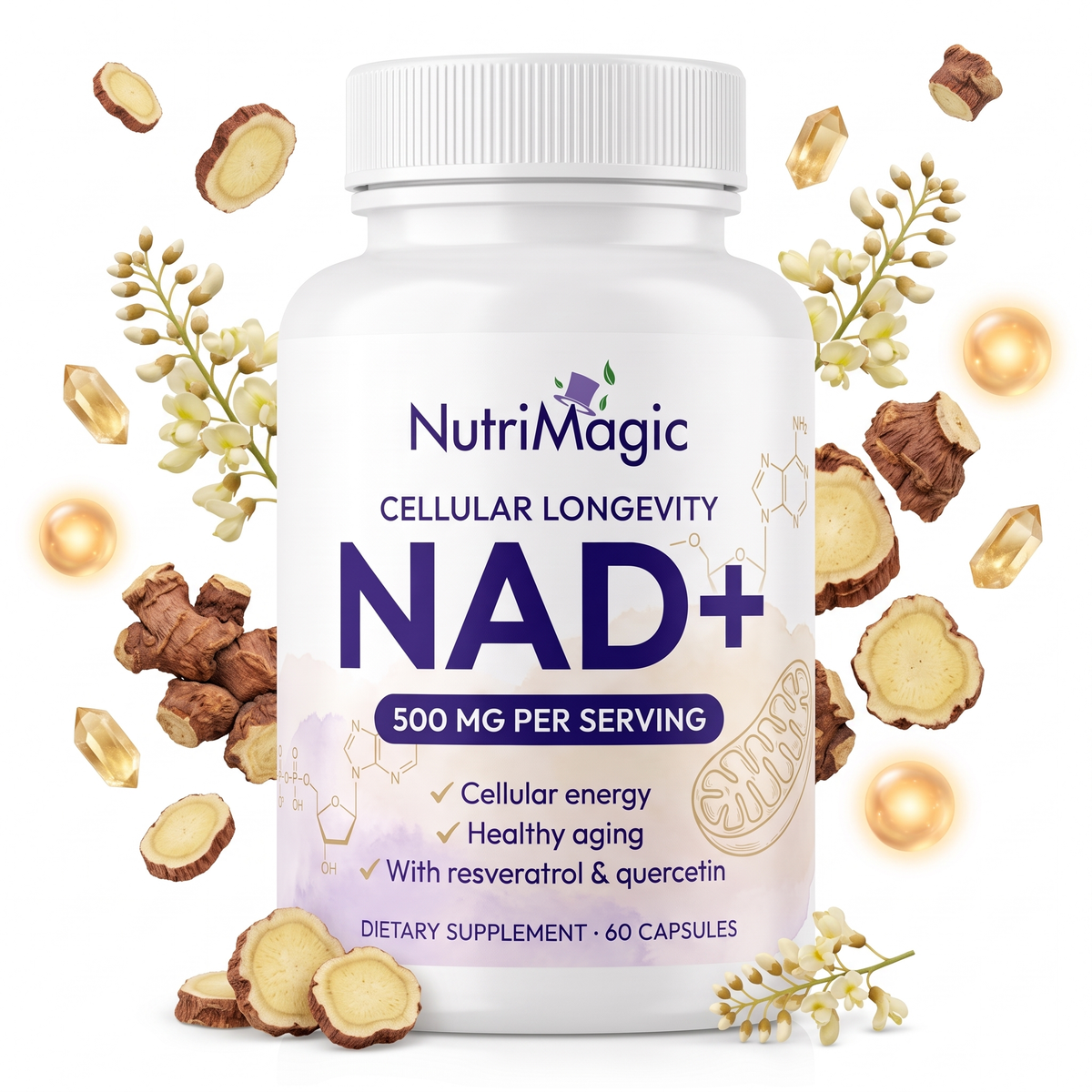 NutriMagic NAD+ Longevity Complex 60 capsules with Japanese knotweed root and Sophora japonica blossom