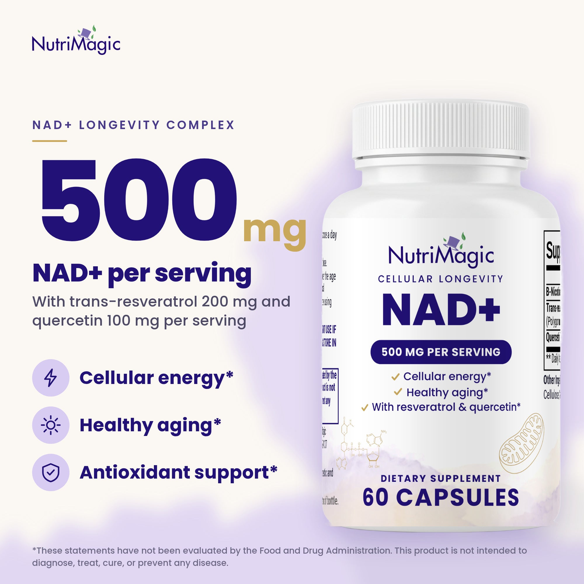 NutriMagic NAD+ Longevity Complex — what people take it for and the key dose per serving